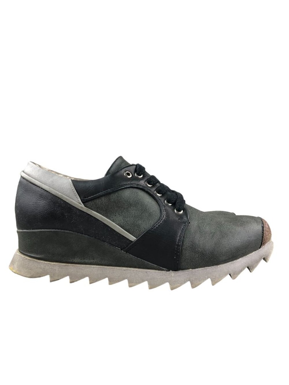 2 Lips Too Women's Size 7.5 Too Ripped Grey Black Lace-Up Wedge Ankle Shoes